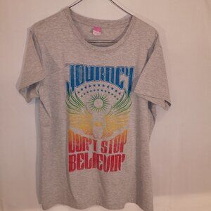 LAT Ladies Size Large Grey Journey Don't Stop Believin'  Short Sleeve T-shirt